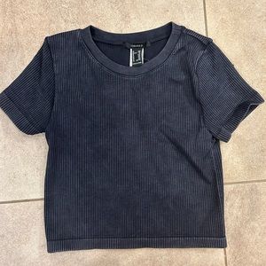 Forever 21 Ribbed Black Short Sleeve Top Size S/M